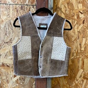 Vintage Brown and Cream Kids Shearling Vest